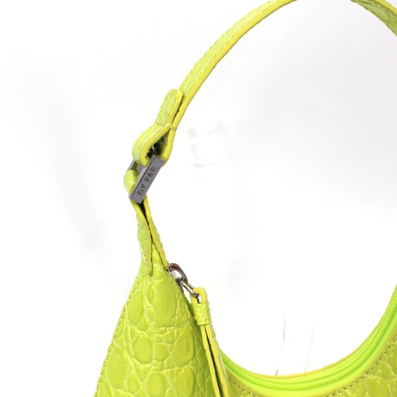 BY FAR Baby Amber Croc Embossed Leather Acid Green Shoulder Bag NEW Mini Yellow - Picture 4 of 10
